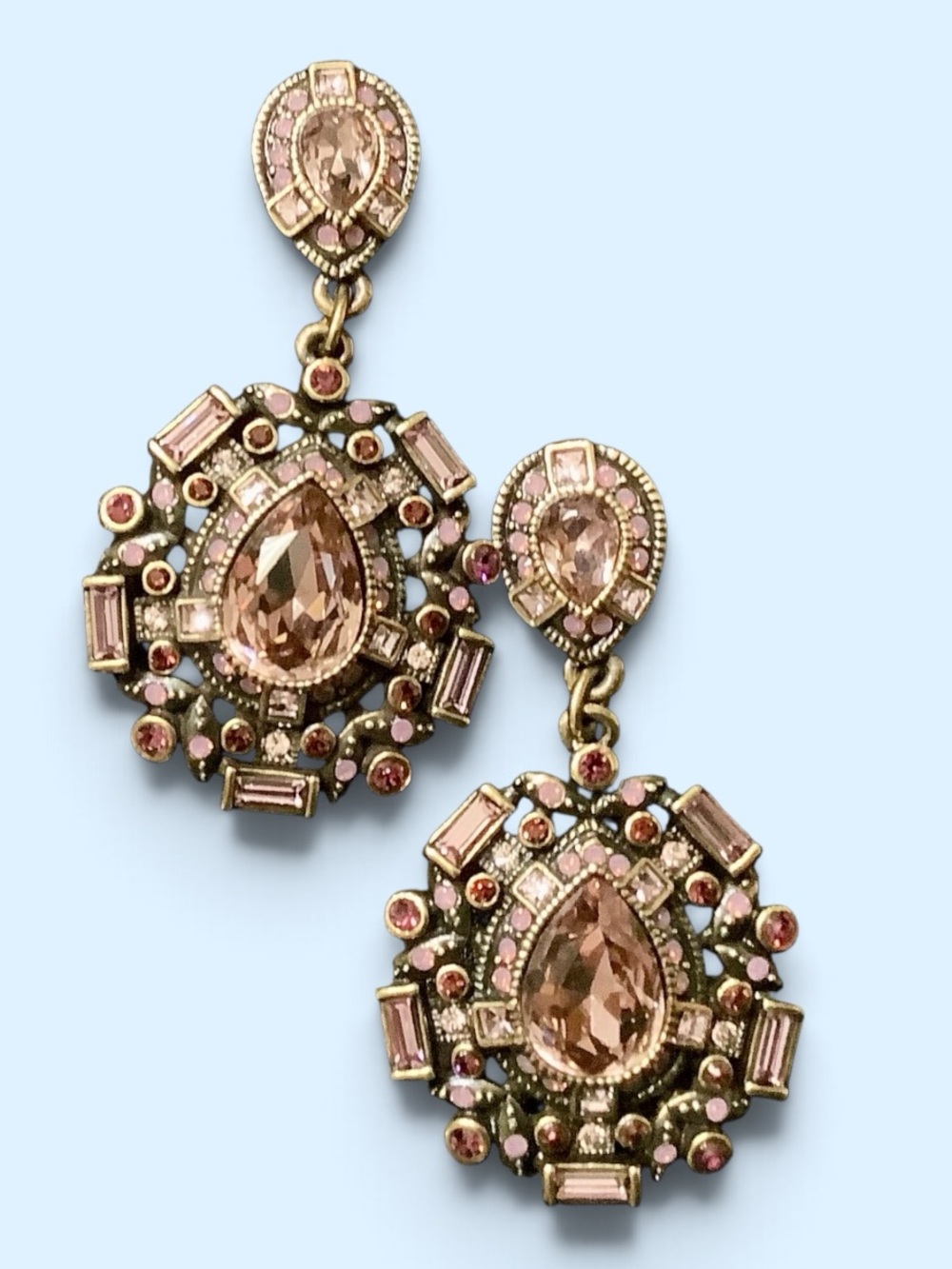 Heidi Daus Gold & Mulberry Purple Crystal Drop Statement Earrings